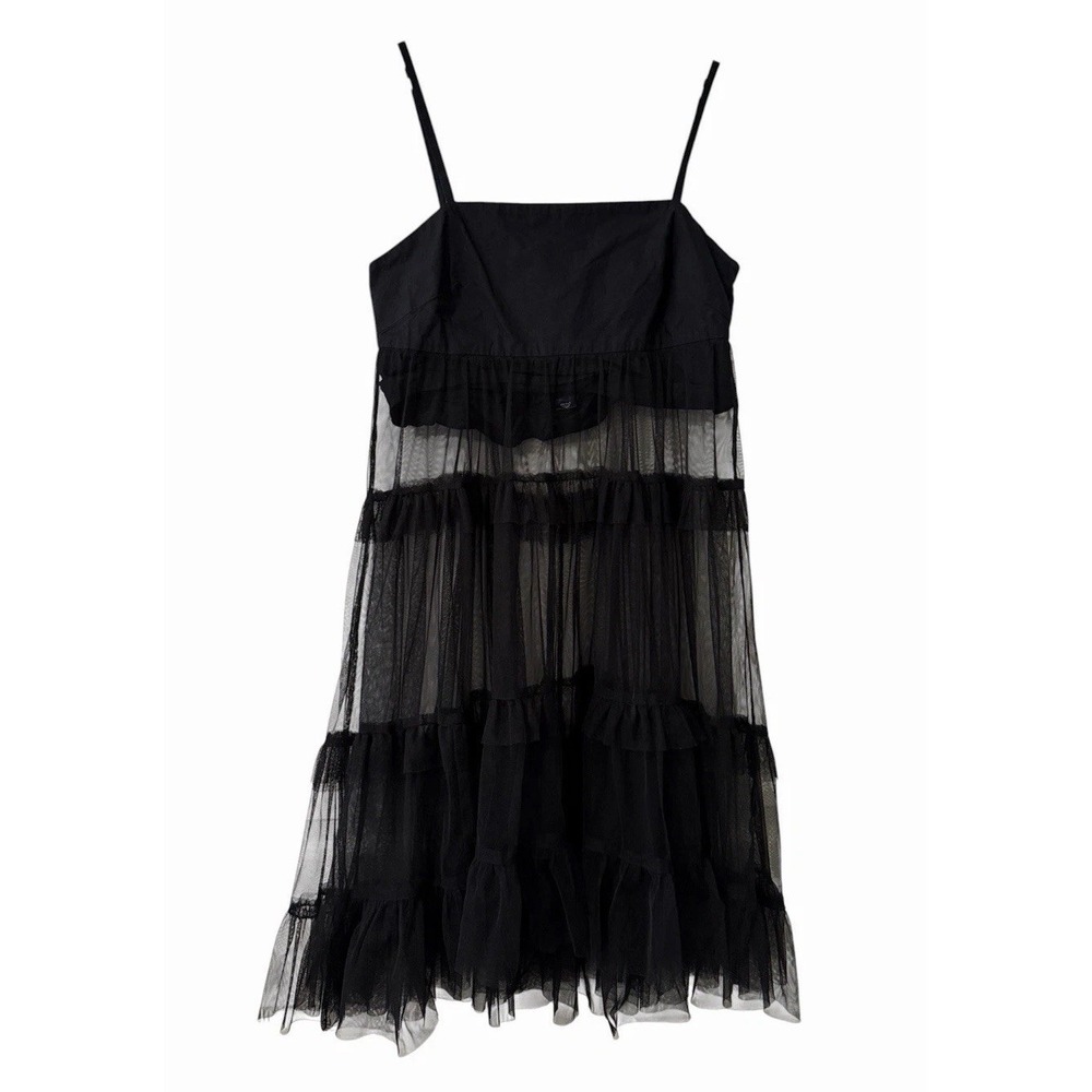 Maeve Anthropologie Black Tiered Mesh Slip Dress Whimsigoth Dark Romantic S - Picture 2 of 9